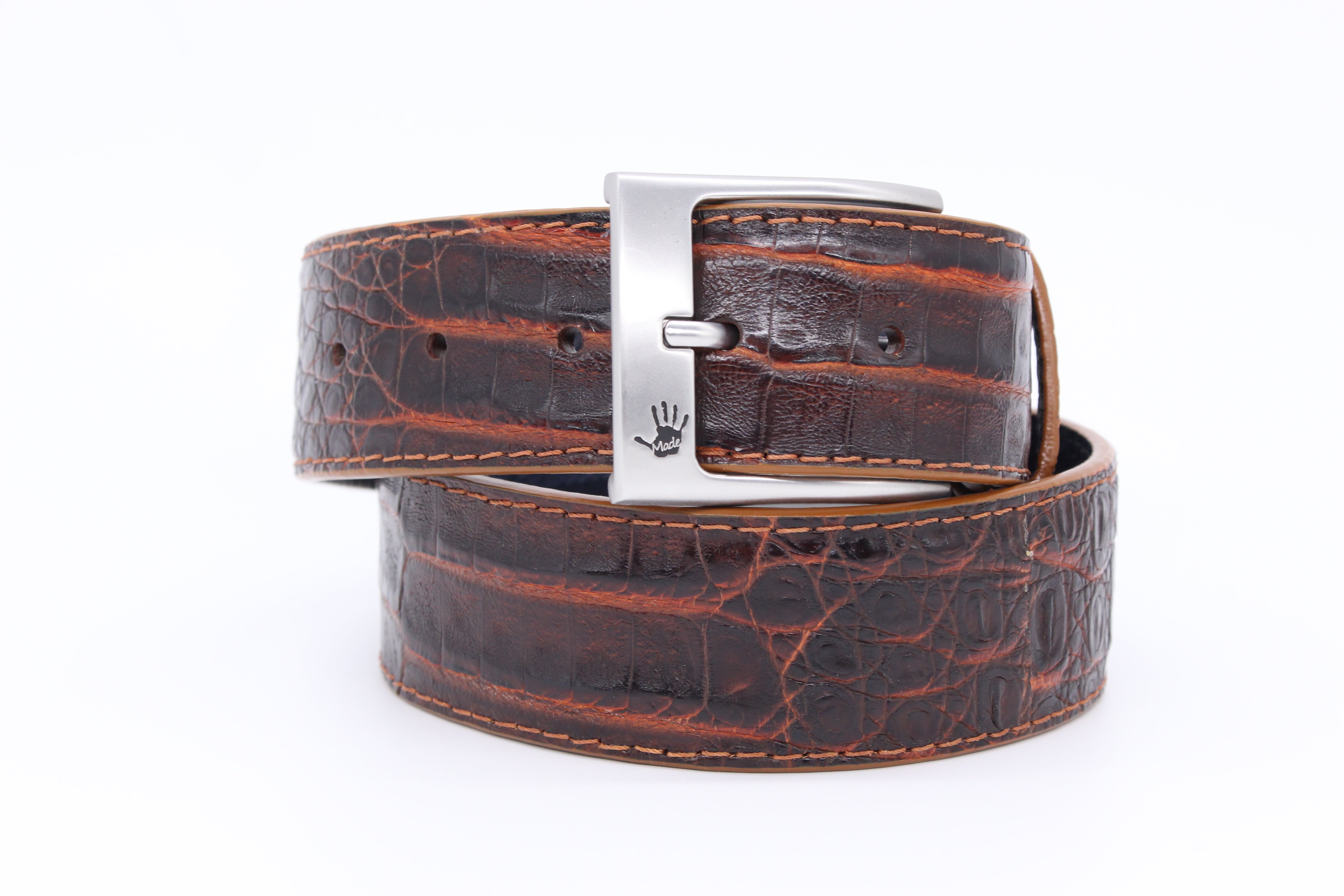 30 Burnt Cognac Colombian Crocodile Belt Patrick Gibbons Handmade